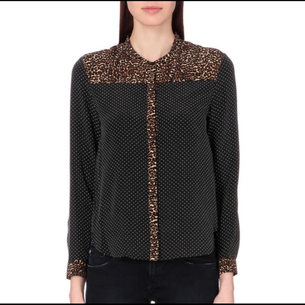 The Kooples Mixed Print Silk Animal Print Blouse S